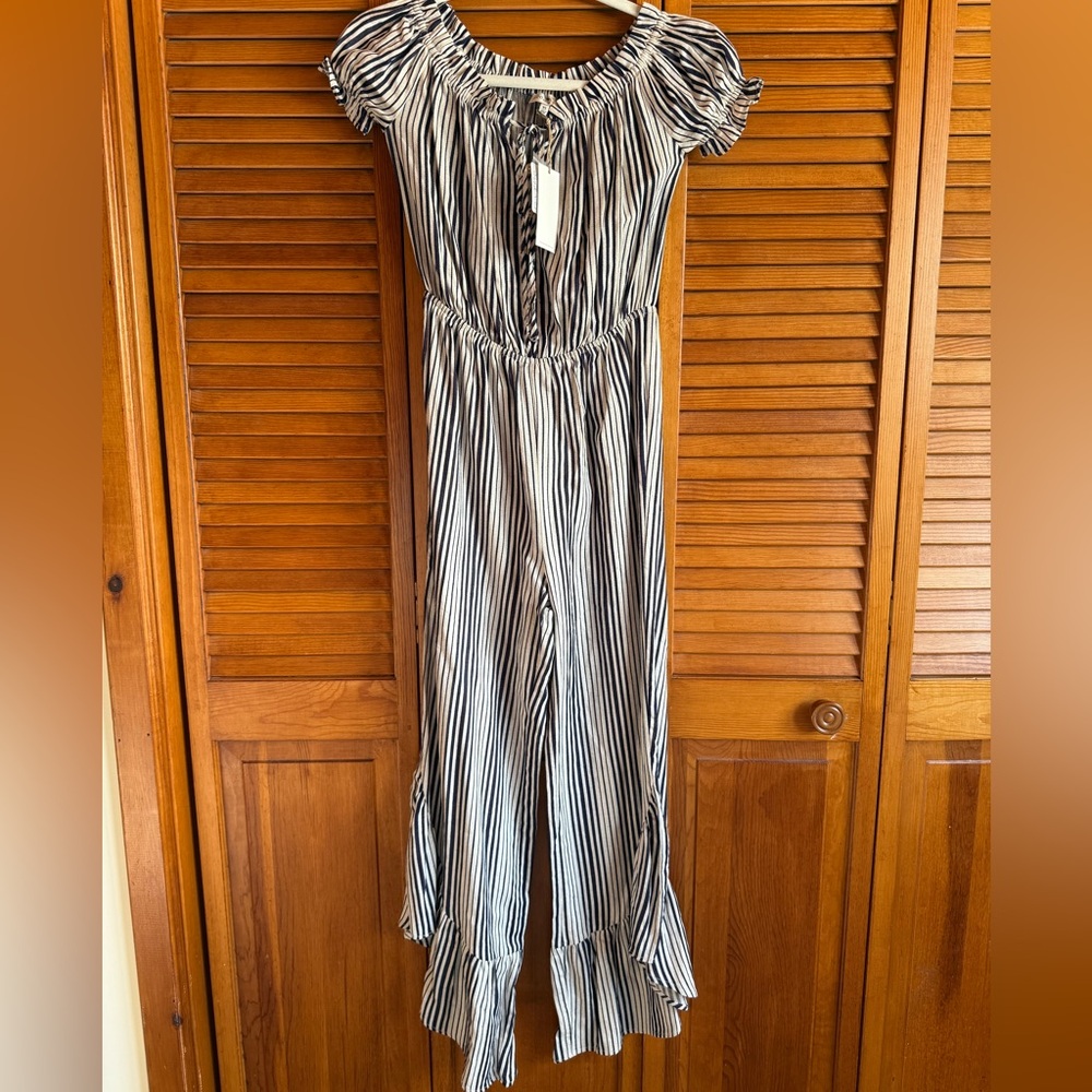 Free People Black and White Striped Jumpsuit